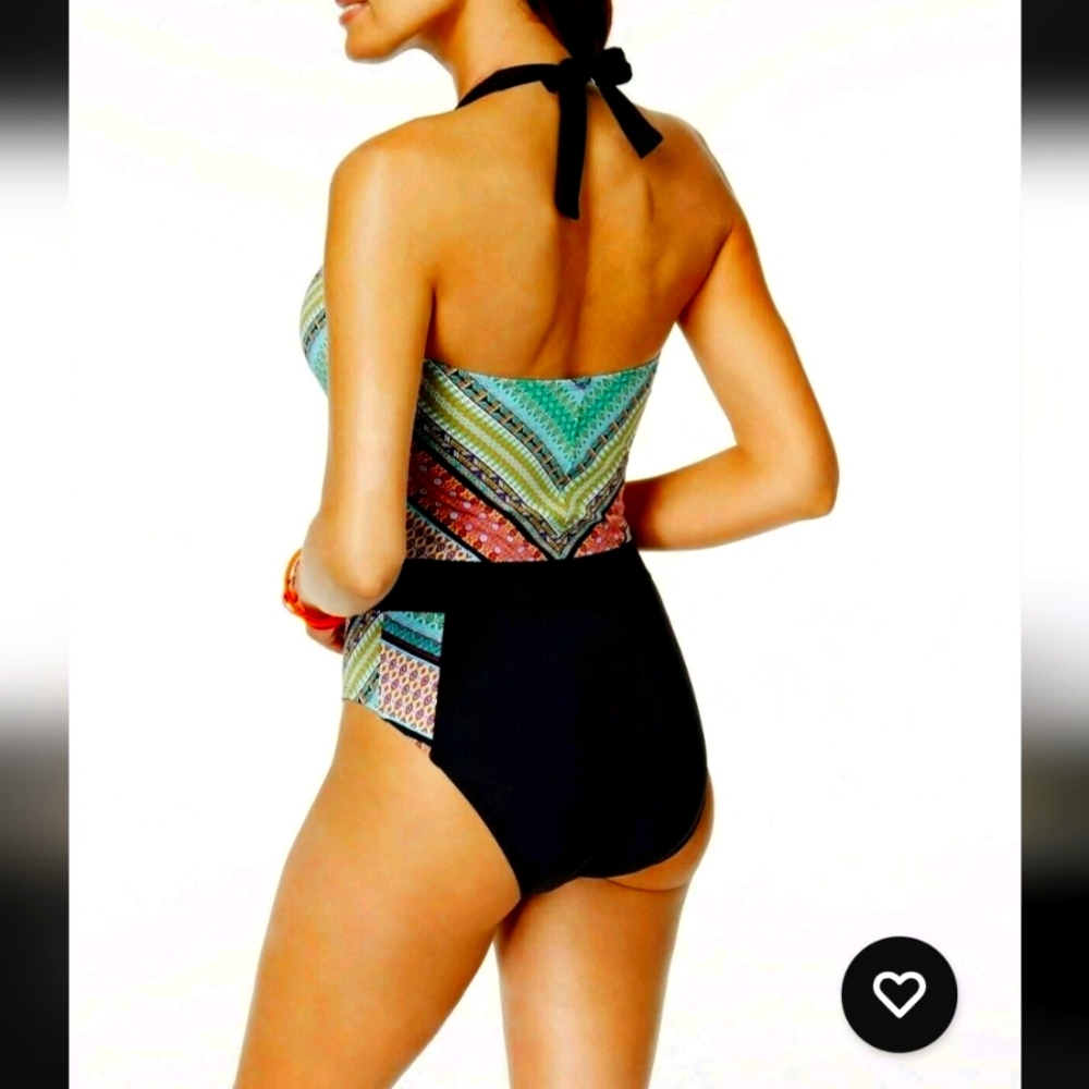 Bleu Rod Beattie Baja Bazaar Mesh Inserts V-neck Halter One Peuce Swimsuit - Picture 2 of 6